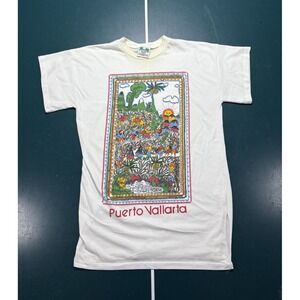 Vtg 90s Puerto Vallarta Mexico T Shirt Long Bikini Coverup OS Art Nature Beach